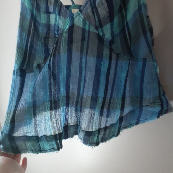 Free People We the Free Blue Plaid Cotton Cami Sleeveless Top Size Small - Picture 8 of 16